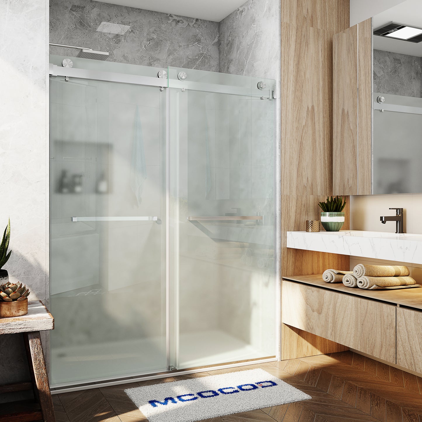 Double sliding shower door patterned glass-DS01