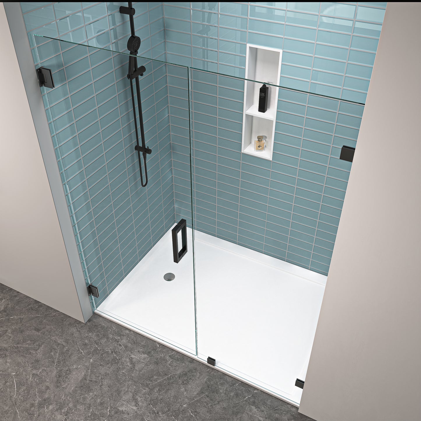 MCOCOD Custom Frameless Swing Shower Door in Matte Black - H06-02
