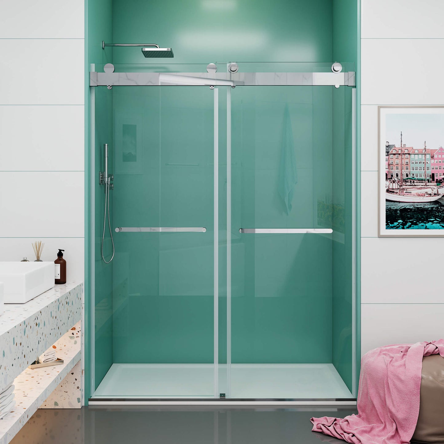 MCOCOD DS13 Soft-Closing Double Sliding Shower Door in Chrome