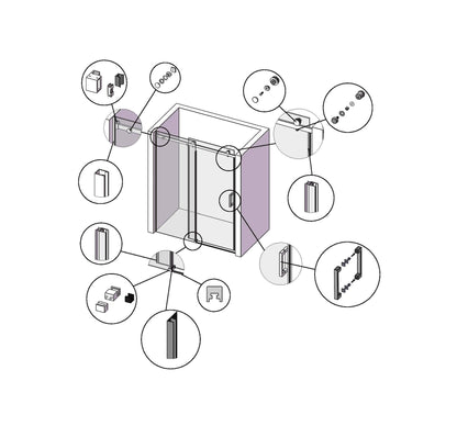 MCOCOD SS05 Single Sliding Frameless Shower Door, Stainless Steel 304 Hardware Accessories, Stainless Steel Guide Rail, 4-pieces Dia 2-9/25 in Roller, 2-pieces Rectangle Handle, Handle Length 20-2/3 in.